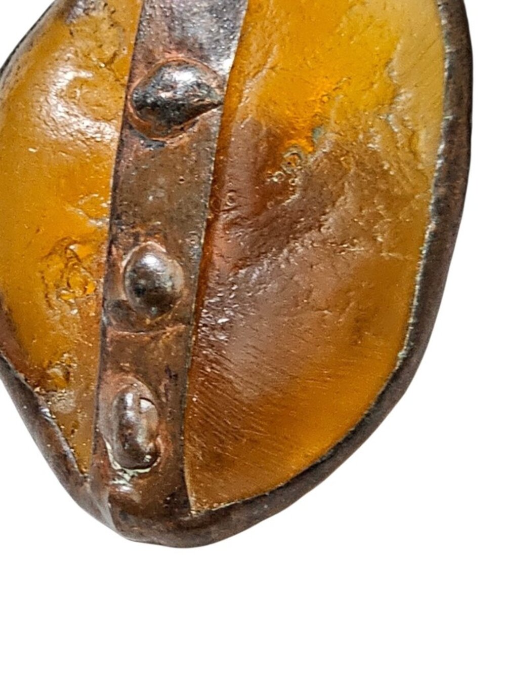 Vintage Amber Lucite Clip-On Earrings Copper Tone Rivet Industrial Style Mid-Cen - Picture 14 of 15